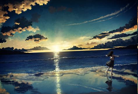 Sea Sunset Anime Girls Landscape Anime Beach Wallpapers Hd My Xxx Hot
