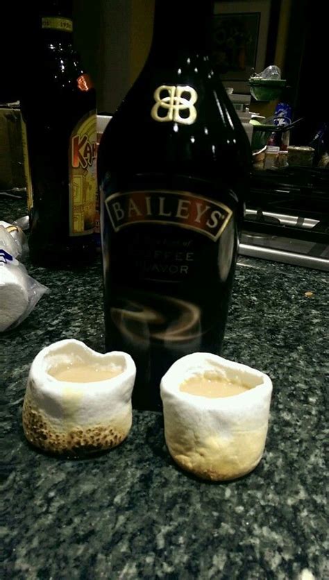 Something girls look hot wearing. Roasted marshmallow shot glasses! | Baileys drinks, Drinks, Fun drinks