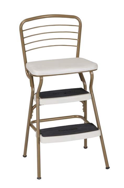 Cosco Stylaire Retro Chair Steel Step Stool With Flip Up Seat Gold