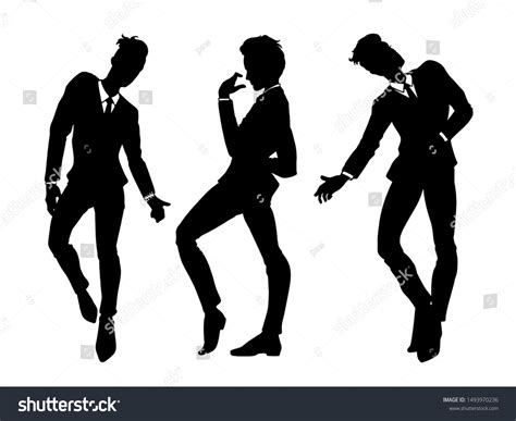 men silhouettes in classic suits dancing set of royalty free stock vector 1493970236