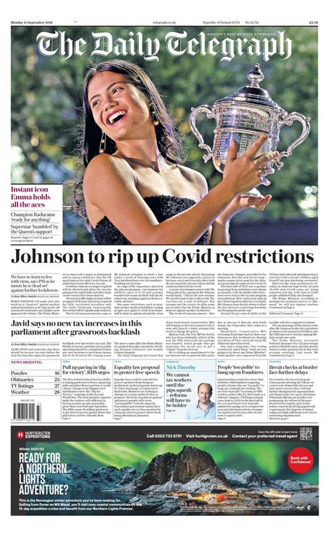 Daily Telegraph Front Page 13th Of September 2021 Tomorrows Papers