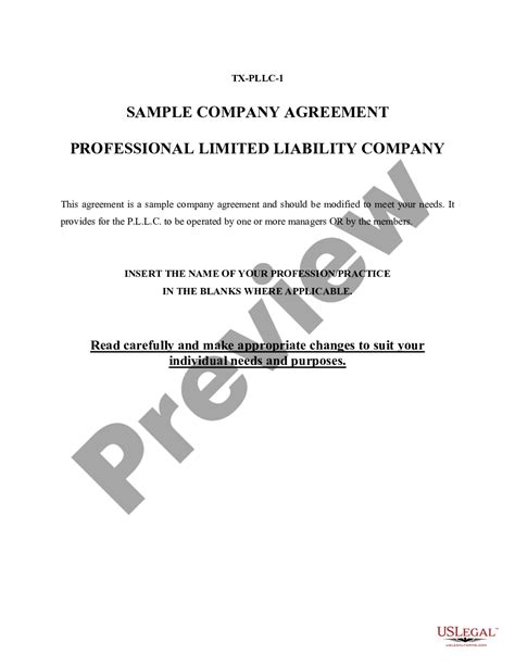 Texas Sample Operating Agreement For Professional Limited Liability