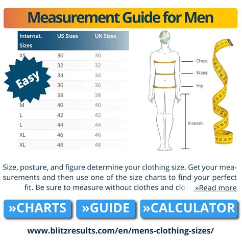 Mens Size Charts And Conversions Pants Shirts Waist Chest