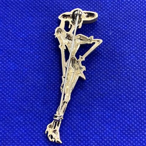 Vintage 80s Retro Brooch Pin Lady Gold Tone Costume Jewelry Zoot Suit