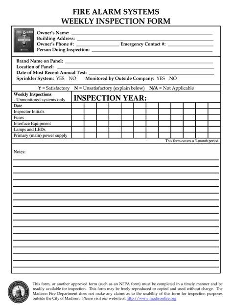 Fire Alarm Inspection Checklist Fill Online Printable Fillable