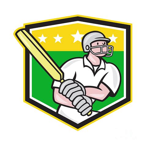 Cricket Player Batsman Batting Shield Star Digital Art By Aloysius