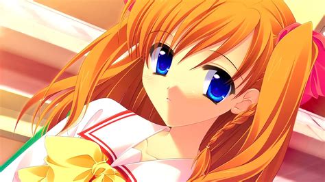 Pretty Anime Girl With Orange Hair And Blue Eyes