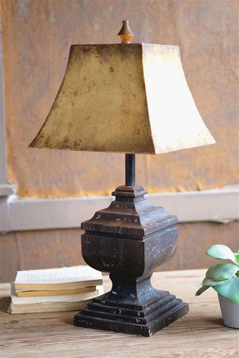 Kalalou Ccg1633 Black Wooden Table Lamp With Antique Gold Metal Shade