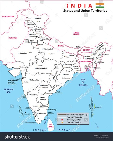 India Map Political Map India Black Stock Vektor Royaltyfri