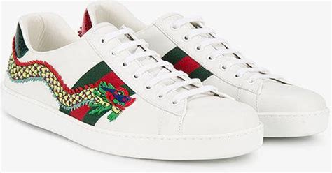 Gucci Dragon Embroidered Ace Sneakers In White For Men Lyst
