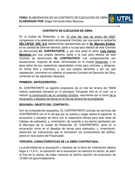 Contrato De Ejecucion De Obra Foro Elaboracion De Un Contrato De