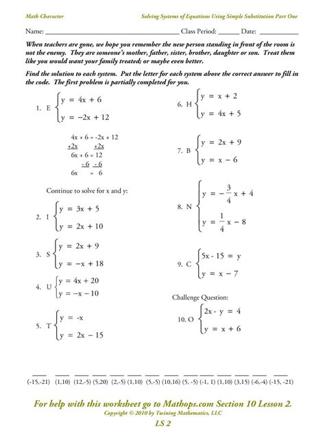 Https://tommynaija.com/worksheet/solving Linear Systems By Substitution Worksheet