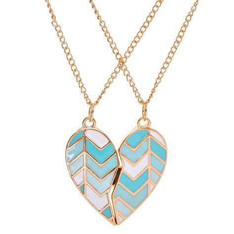 Best Friends Mint Chevron Split Heart Pendant Gold Necklaces Claire S Us