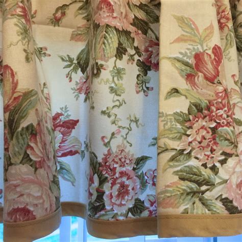 Cream Floral Curtain Valance Big Pink Cabbage Roses Florals Etsy Canada