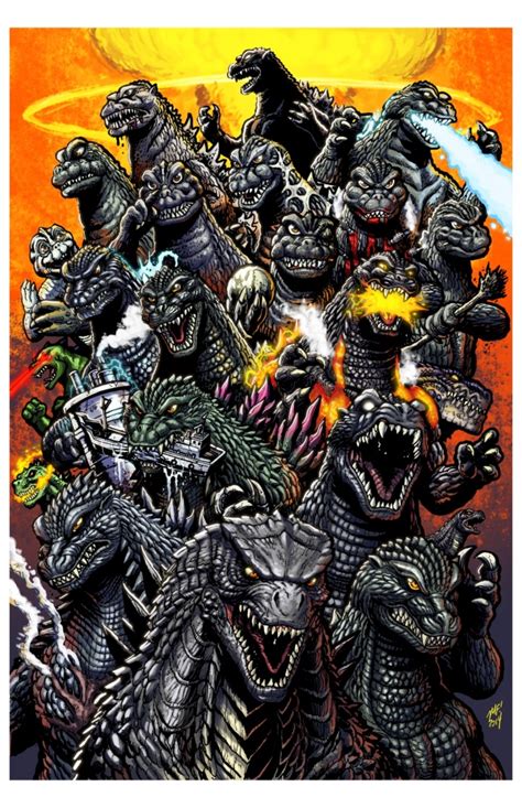 It might seem that there are only so many types of stories you could tell with a giant lizard, but godzilla has repeatedly proven otherwise. Matt Frank's many Godzillas in one '60 Years of Mayhem ...