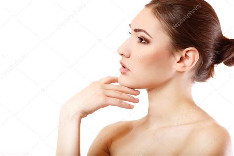 Portrait Of Beautiful Young Woman Face In Profile — Stock