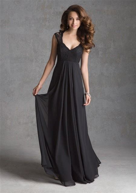Find the perfect wedding dress for your big day. A Line V Neck Illusion Back Long Black Chiffon Lace ...