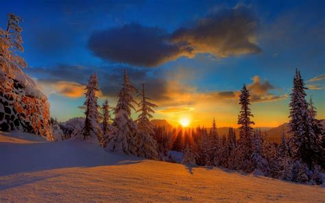Winter Sunset Mount Rainier Washington Beautiful Winter Pictures