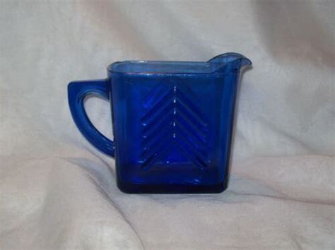Vintage Cobalt Blue Depression Glass Hazel Atlas Chevron Pitcher