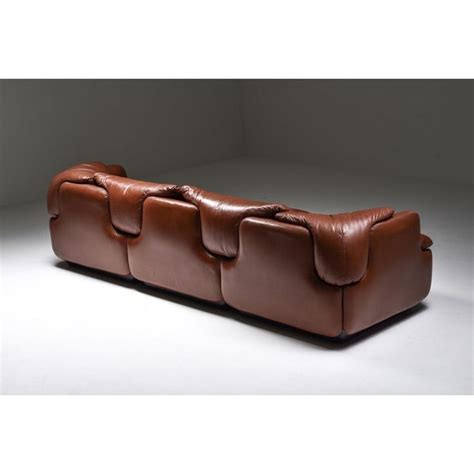 Vintage Saporiti Confidential Cognac Leather Sofa By Alberto Rosselli