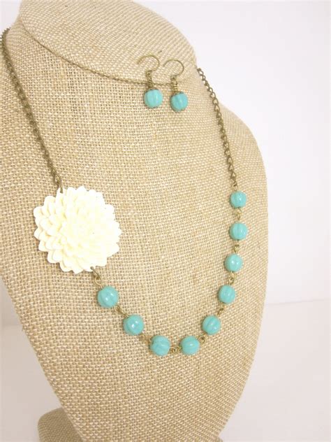 Set Of Bridesmaid Jewelry Sets Turquoise Necklace With Ivory