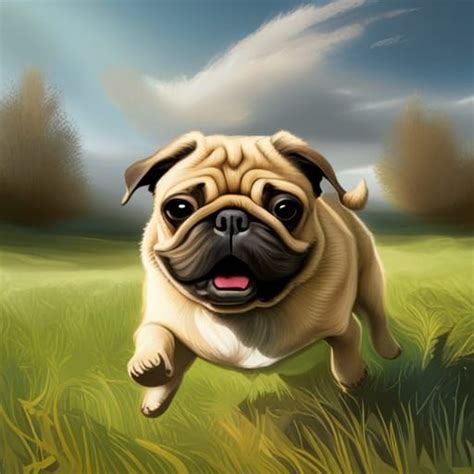 Fat Pug On A Farm Running In The Grass Ai Generated Artwork