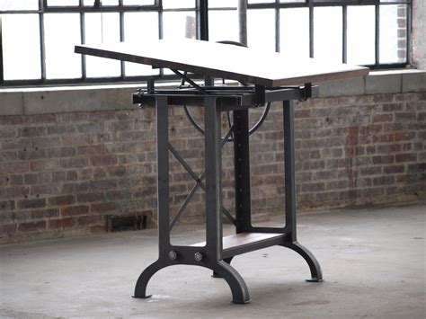 Hand Made Large Walnut Industrial Drafting Table Desk By