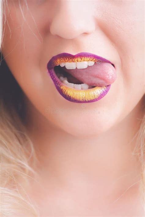 Woman Licking With Purple Lips Picture Image 111824023