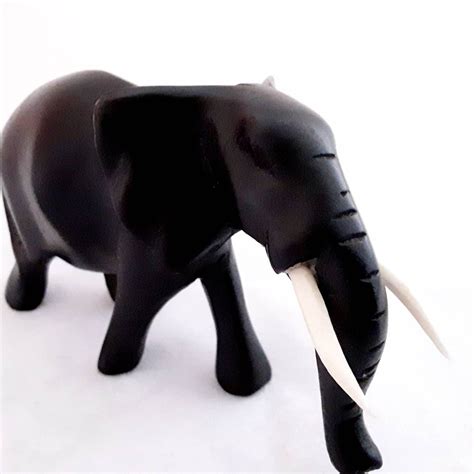 Vintage Ebony Elephant Retro Elephant Ornament Black Wooden Etsy