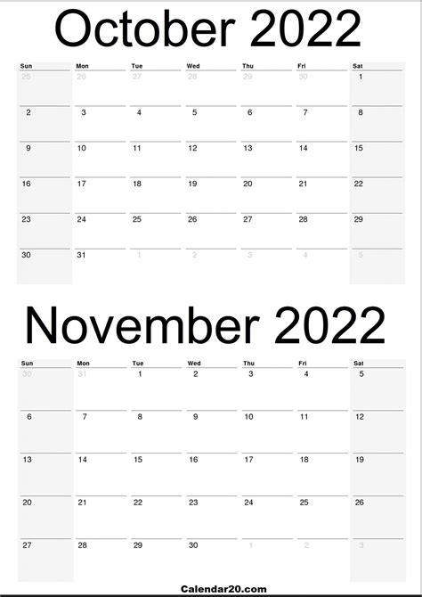 October 2022 November 2022 Printable Calendar