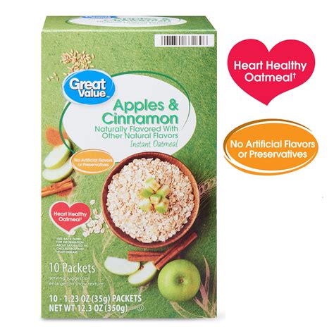 Great Value Apples And Cinnamon Instant Oatmeal 123 Oz 10 Count