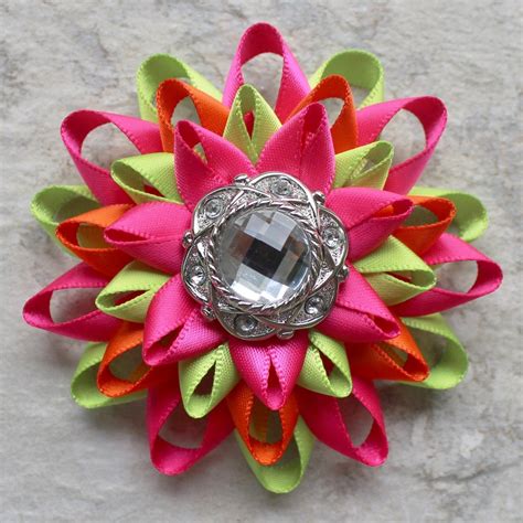 Orange Hot Pink Lime Green Corsage Pin Bright By Petalperceptions