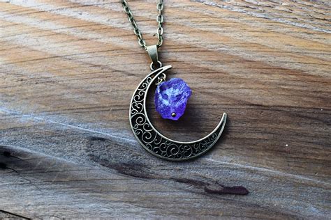 Crescent Moon Necklace With Fluorite Crystal Spiritual Etsy