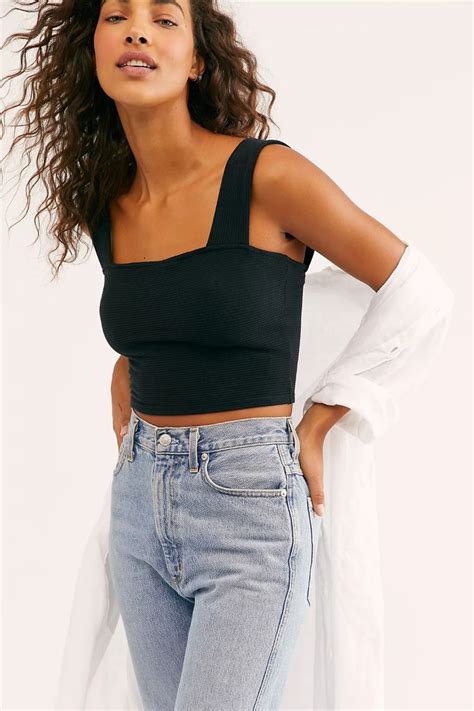 Square Neck Rib Crop In Crop Tanks Outfit Black Crop Top Outfit