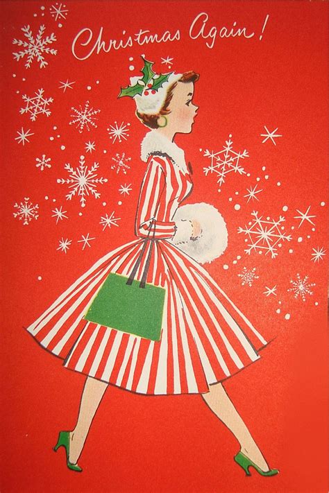 Vintage Christmas Cards Paint The Gown Red