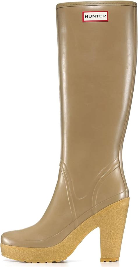 Amazon Com HUNTER Women S Lonny High Heel Rain Boots Cafelatte M US Rain Footwear