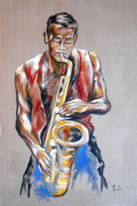 Tableau Musicien Saxophoniste Sur Toile De Lin Peintures Par