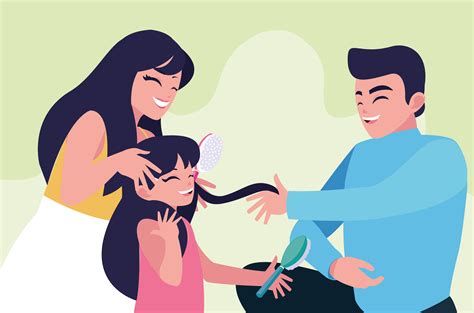 mother and father with brushing daughters hair 667530 vector art at vecteezy
