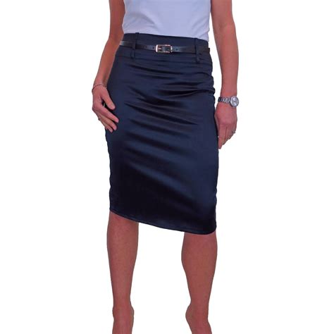 Satin Navy Blue 16 Womens Stretch Satin Pencil Skirt