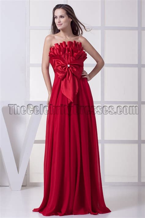 Long Red Strapless Evening Formal Dress Prom Gown