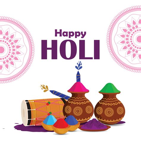 Happy Holi Creative Font Style With Color Mud Pot And Drum 1988213
