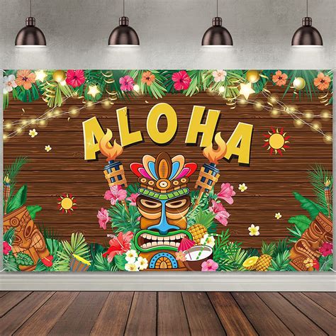 Luau Party Decorations Hawaiian Aloha Backdrop Banner Tropical Tiki Totem Photography Background