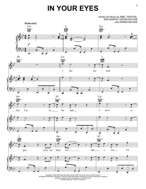 The Weeknd In Your Eyes Sheet Music And Printable PDF Music Notes Sheet Music Music Notes