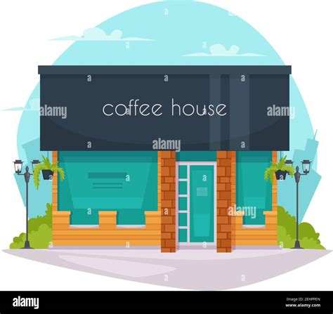 Coffeehouse Coffee Shop Cafe Street View Flat Poster With Black Roof