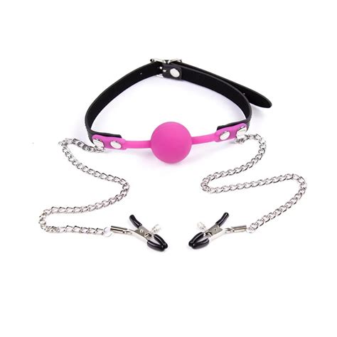 Silicon Gag Mouth Plug With Clamp Bondage Adult Restraint Sex Toys Leather Ball Gag For Women