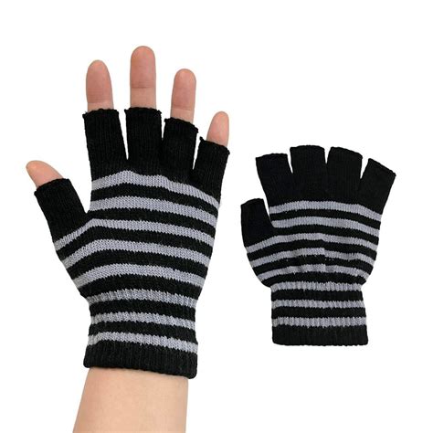emo striped fingerless gloves black gray arm warmers etsy