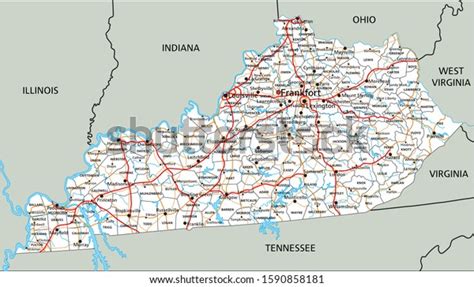 High Detailed Kentucky Road Map Labeling Stock Vector Royalty Free