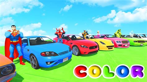 Fun Learn Colors Cars In Tractor W Superheroes 3d Animation Youtube
