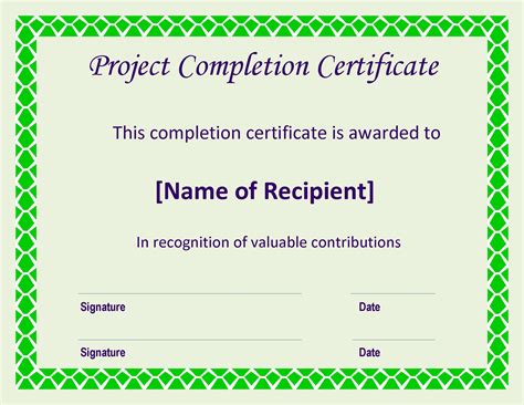Kostenloses Certificate Of Completion Project