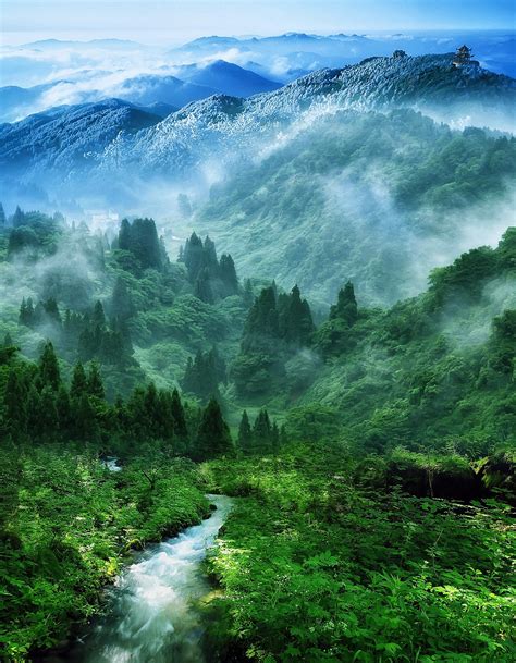 Japan Mountains Landscapes Nature Trees Forest Plants Rivers Nature